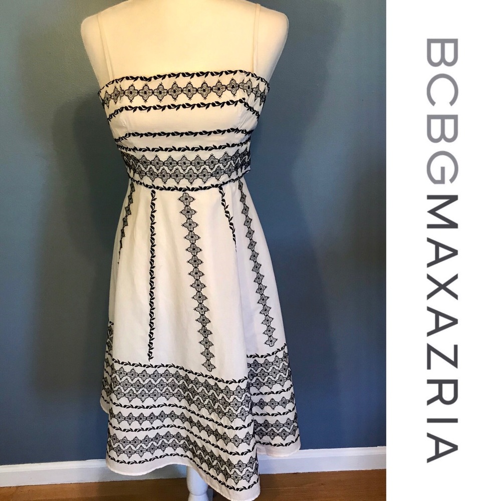 BCBGMAXAZRIA Embroidered tie back dress